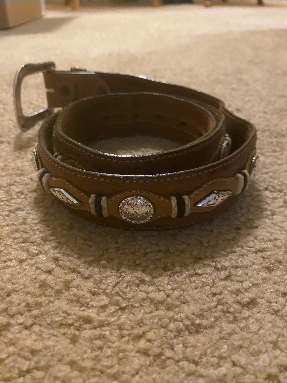 Justin Western Leather Concho Belt 7558D Brown Silver Studs size 38
